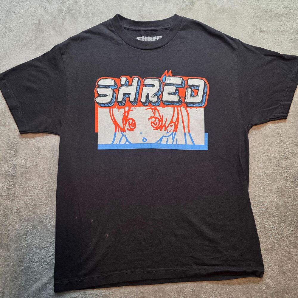 Shred Collective Shirt Mens L‎ Black SHRED Anime Girl Logo Graphic T-Shirt